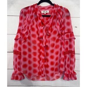 Diane Von Furstenberg Size 8 Pink Red Ruffles Blouse